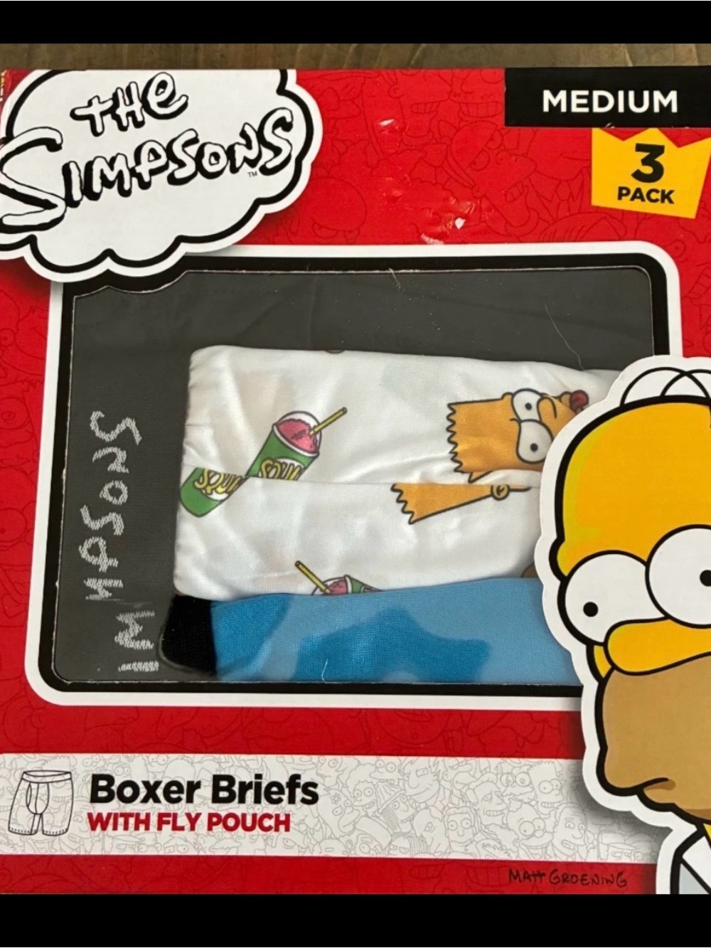 The Simpsons Men's Boxer Briefs MEDIUM 31 -34 With Fly Pouch 3 Pack MENS NEW